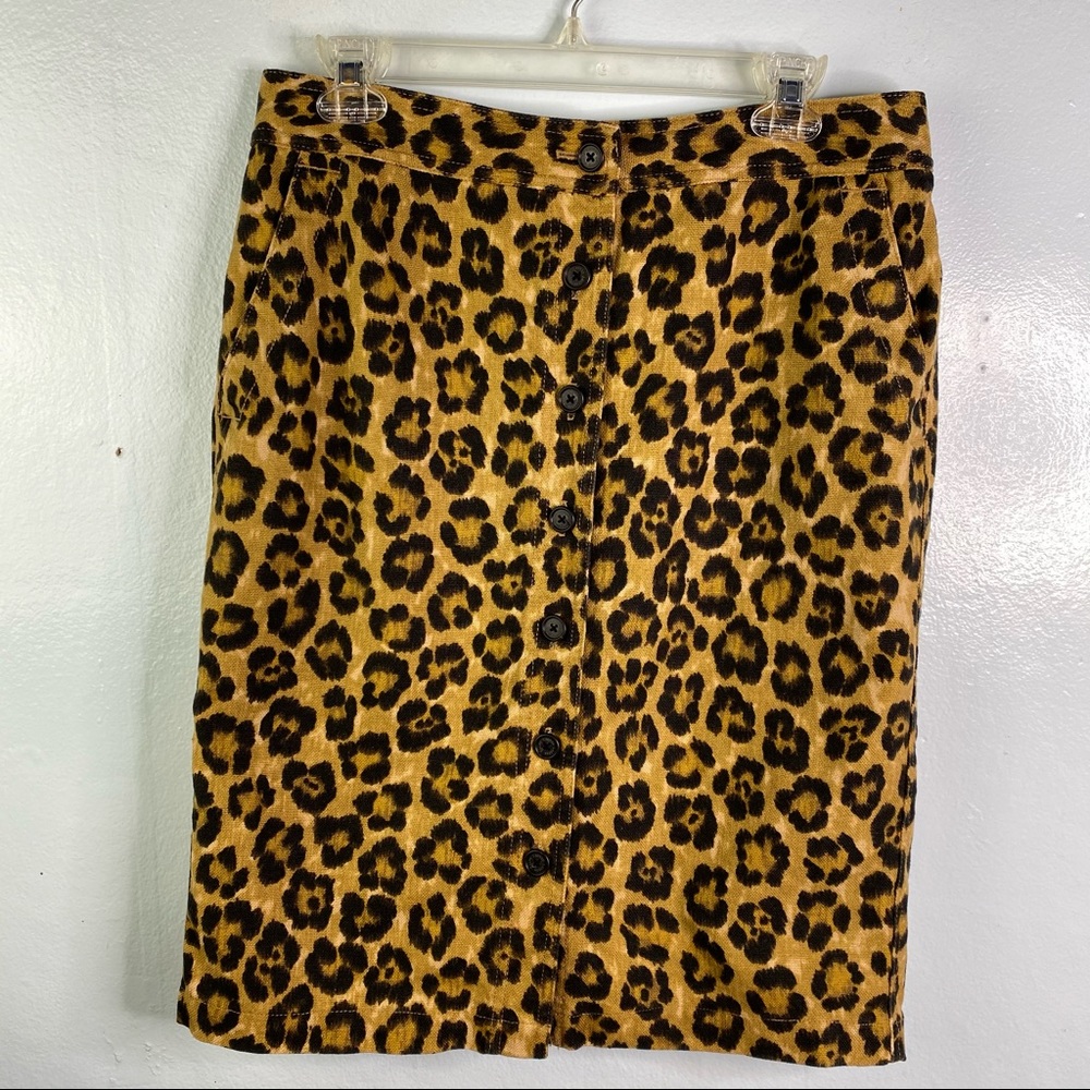 *** Lauren Leopard Print Linen Blend Button Skirt *** 8